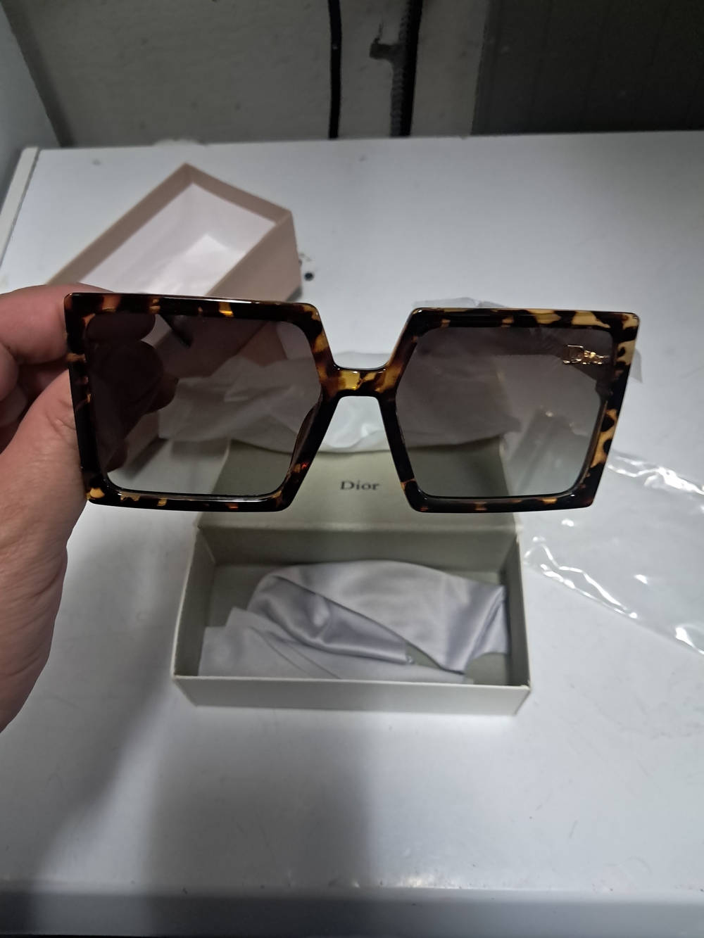 Dior Tortoiseshell Oversized Square Sunglasses - Brown Gradient Lenses - Picture 2 of 5